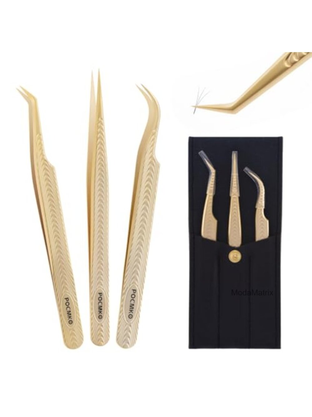 Eyelash Extension Tweezers Kit 3-in-1 Precision Stainless Steel
